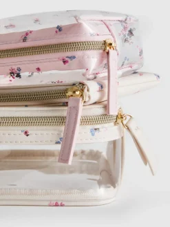 Pack de 3 neceseres de piel sintética con flores