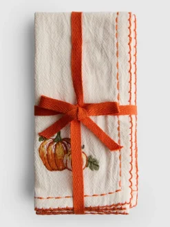 Pack de 2 servilletas de tela con calabazas bordadas