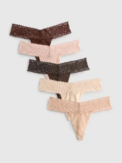 Pack de 5 tangas de encaje de algodón puro