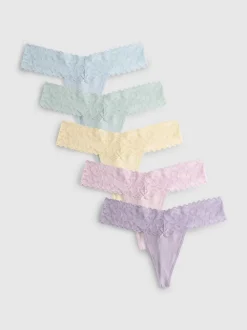 Pack de 5 tangas de encaje de algodón puro