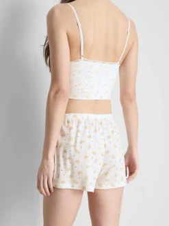 Pantalón corto de pijama acanalado con estampado