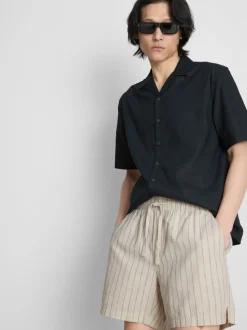 Pantalones cortos a rayas en mezcla de lino