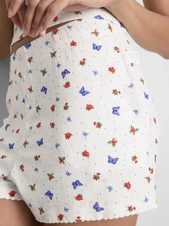 Pantalones cortos de pijama de canalé con mariposas