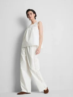 Pantalones de algodón anchos con detalle bordado
