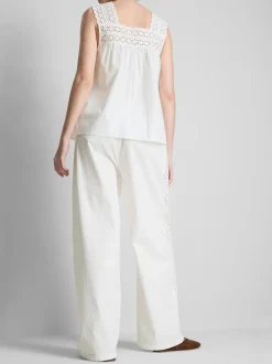 Pantalones de algodón anchos con detalle bordado