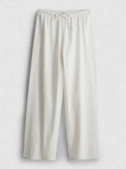 Pantalones de algodón anchos con detalle bordado