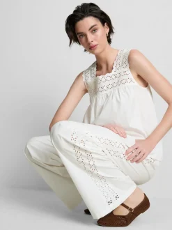 Pantalones de algodón anchos con detalle bordado