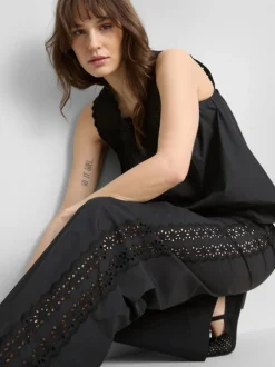 Pantalones de algodón anchos con detalle bordado