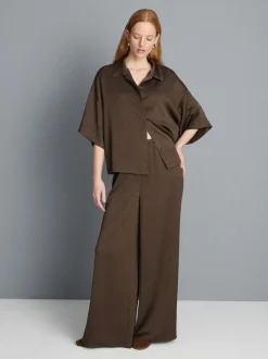 Pantalones de satén rectos texturizados