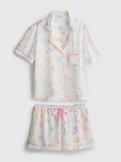 Pijama corto boyfriend de satén estampado