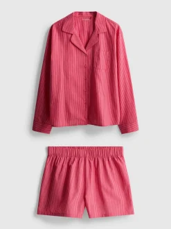 Pijama corto con camisa a rayas de algodón