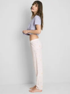 Pijama de algodón estampado con cuello redondo