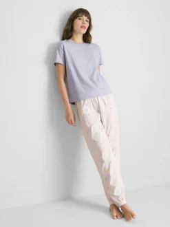 Pijama de algodón estampado con cuello redondo