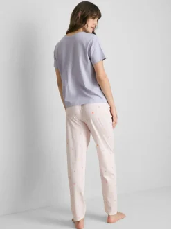 Pijama de algodón estampado con cuello redondo
