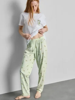 Pijama de algodón estampado con cuello redondo