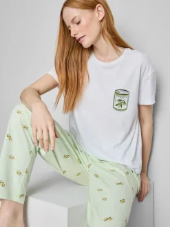 Pijama de algodón estampado con cuello redondo