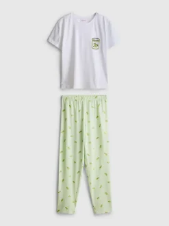 Pijama de algodón estampado con cuello redondo