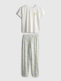 Pijama de manga corta estampado de algodón