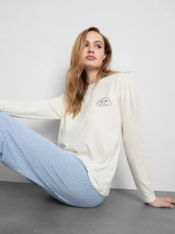 Pijama estampado de algodón con cuello redondo