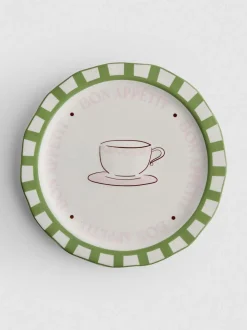 Plato de postre con estampado de cafetería