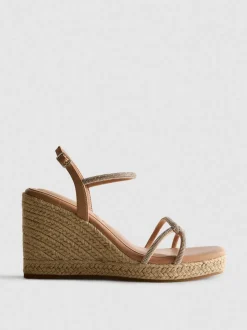 Sandalias de cuña de horma ancha con strass