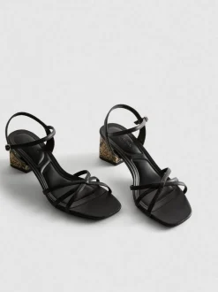 Sandalias de tacón grueso tejido con tiras