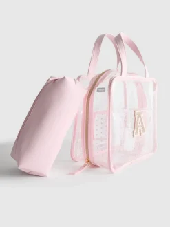 Set de bolsa de maquillaje transparente con inicial