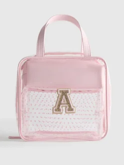 Set de bolsa de maquillaje transparente con inicial