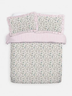 Set de funda nórdica a rayas con flores