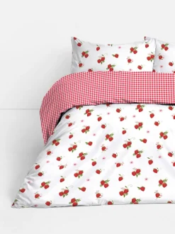 Set de funda nórdica con fresas cuadros vichy