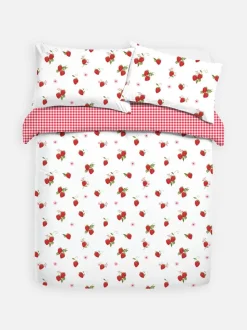 Set de funda nórdica con fresas cuadros vichy