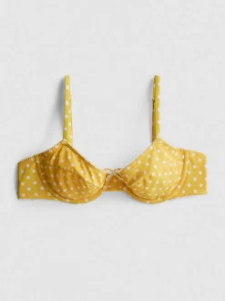 Top de bikini con aros, escote corazón y lunares