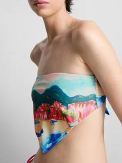 Top de bikini tipo bandana con estampado panorámico
