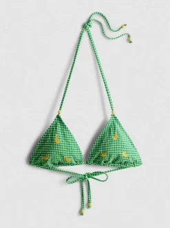 Top de bikini triangular a cuadros vichy y plátanos