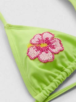 Top de bikini triangular con flores