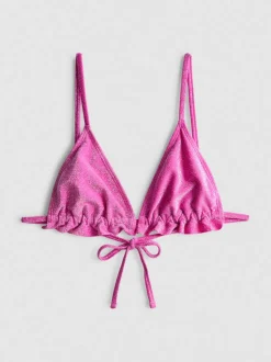 Top de bikini triangular con volantes y brillos