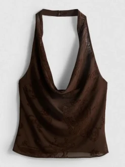 Top de malla halter con estampado de cachemira
