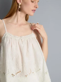 Top de tirantes de algodón con bordado floral
