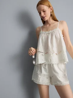 Top de tirantes de algodón con bordado floral