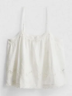 Top de tirantes de algodón con bordado floral