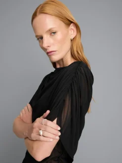 Top drapeado de malla de doble capa