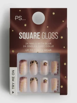 Uñas cuadradas brillantes con manicura francesa PS…