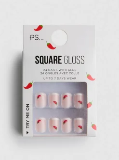 Uñas postizas cuadradas brillantes de PS…