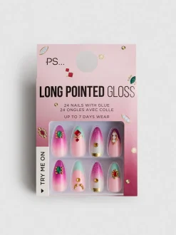 Uñas postizas largas y brillantes en punta de PS…