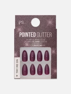 Uñas postizas puntiagudas con purpurina de PS...