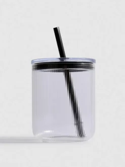Vaso de viaje de vidrio acanalado
