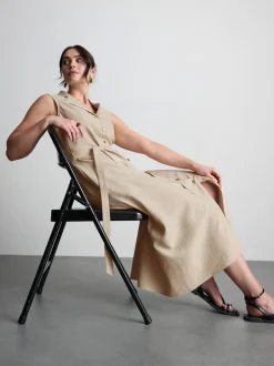 Vestido camisero midi con cinturón