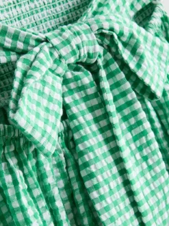 Vestido corto bandeau de algodón a cuadros vichy