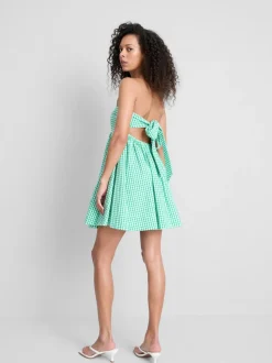 Vestido corto bandeau de algodón a cuadros vichy