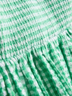 Vestido corto bandeau de algodón a cuadros vichy